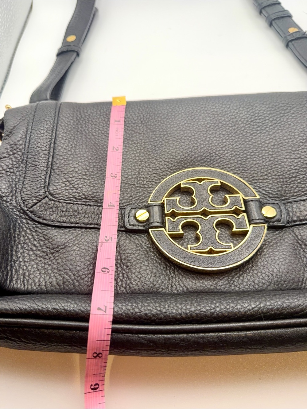 Tory Burch Black Leather Shoulder Bag Gold tone Logo Crossbody Handbag - Picture 12 of 14